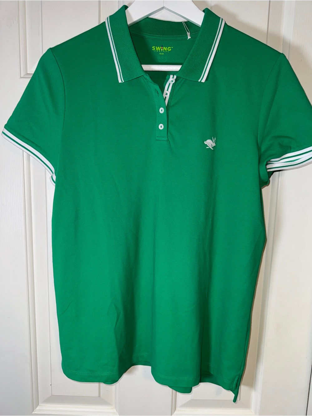 SWING Green Women's Polo with White Stripe Trim